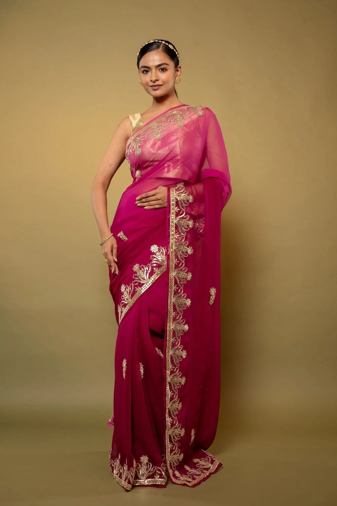 Gotapatti work Chiffon Saree