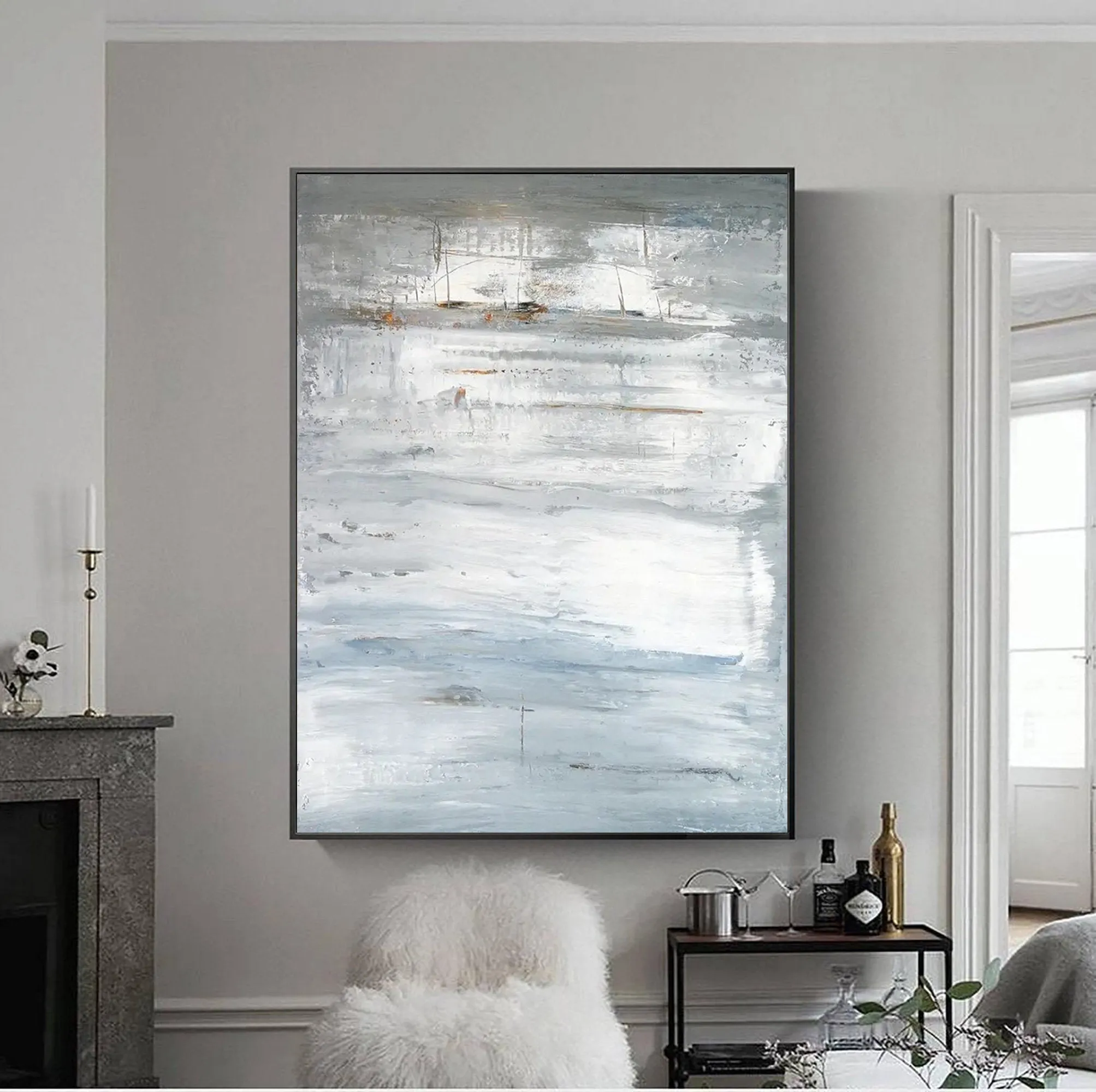 Grey Abstract Painting Blue Abstract Painting On Canvas Op033