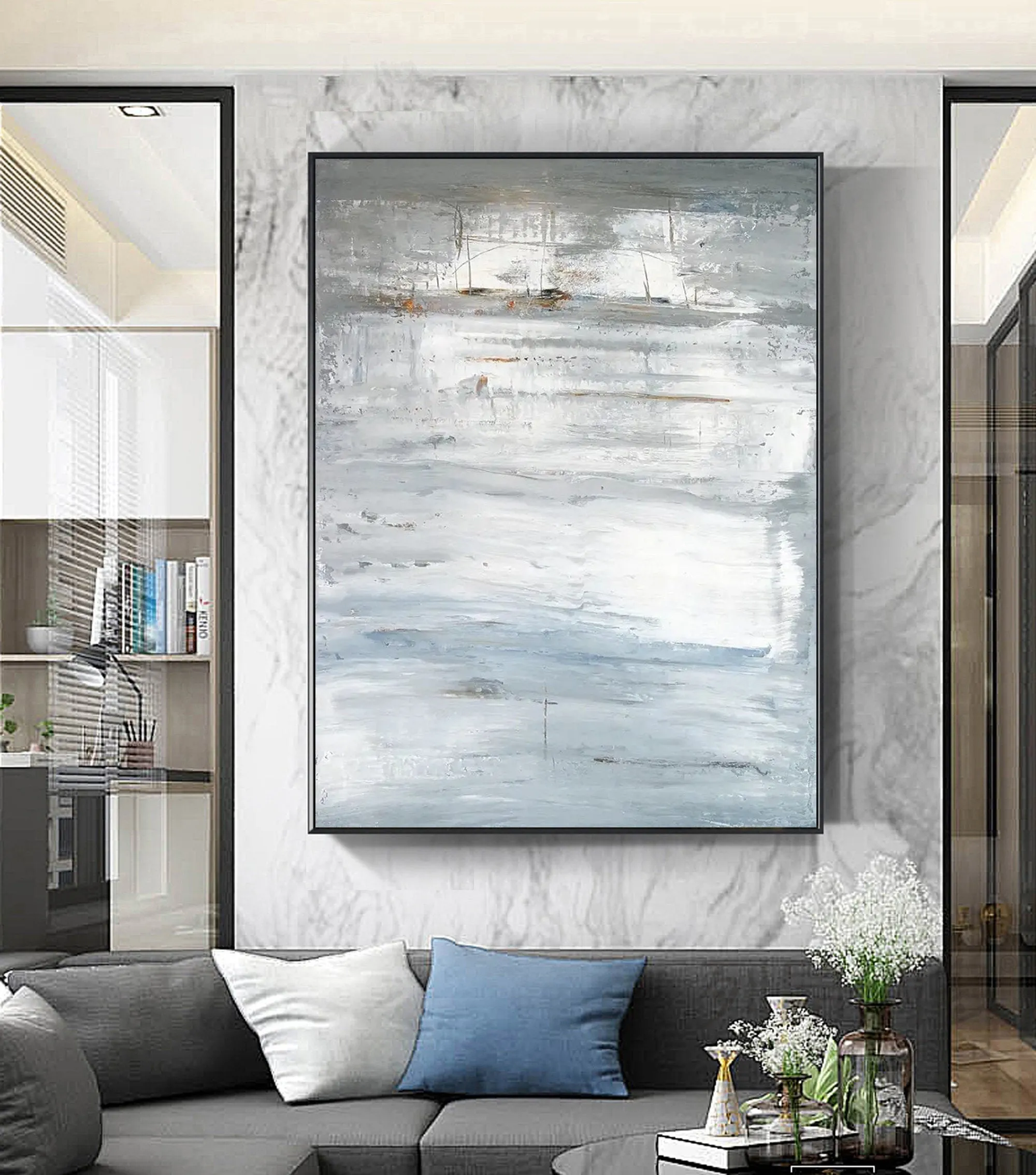 Grey Abstract Painting Blue Abstract Painting On Canvas Op033