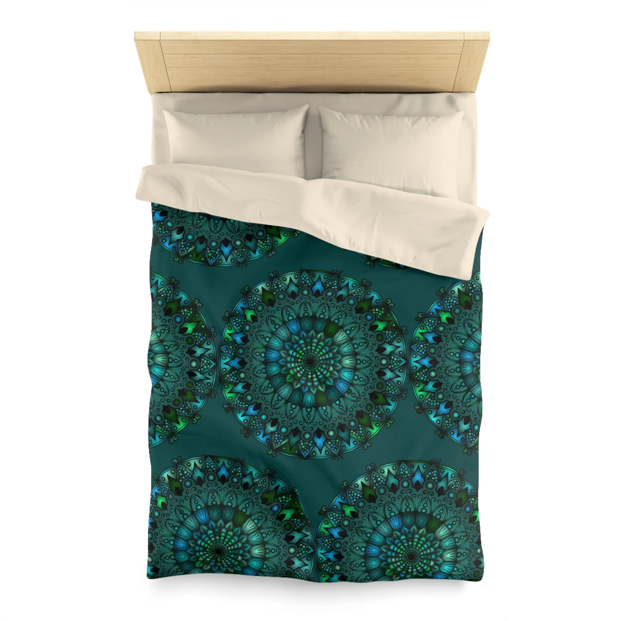 Hand-drawn Mandala Art Green Duvet Cover