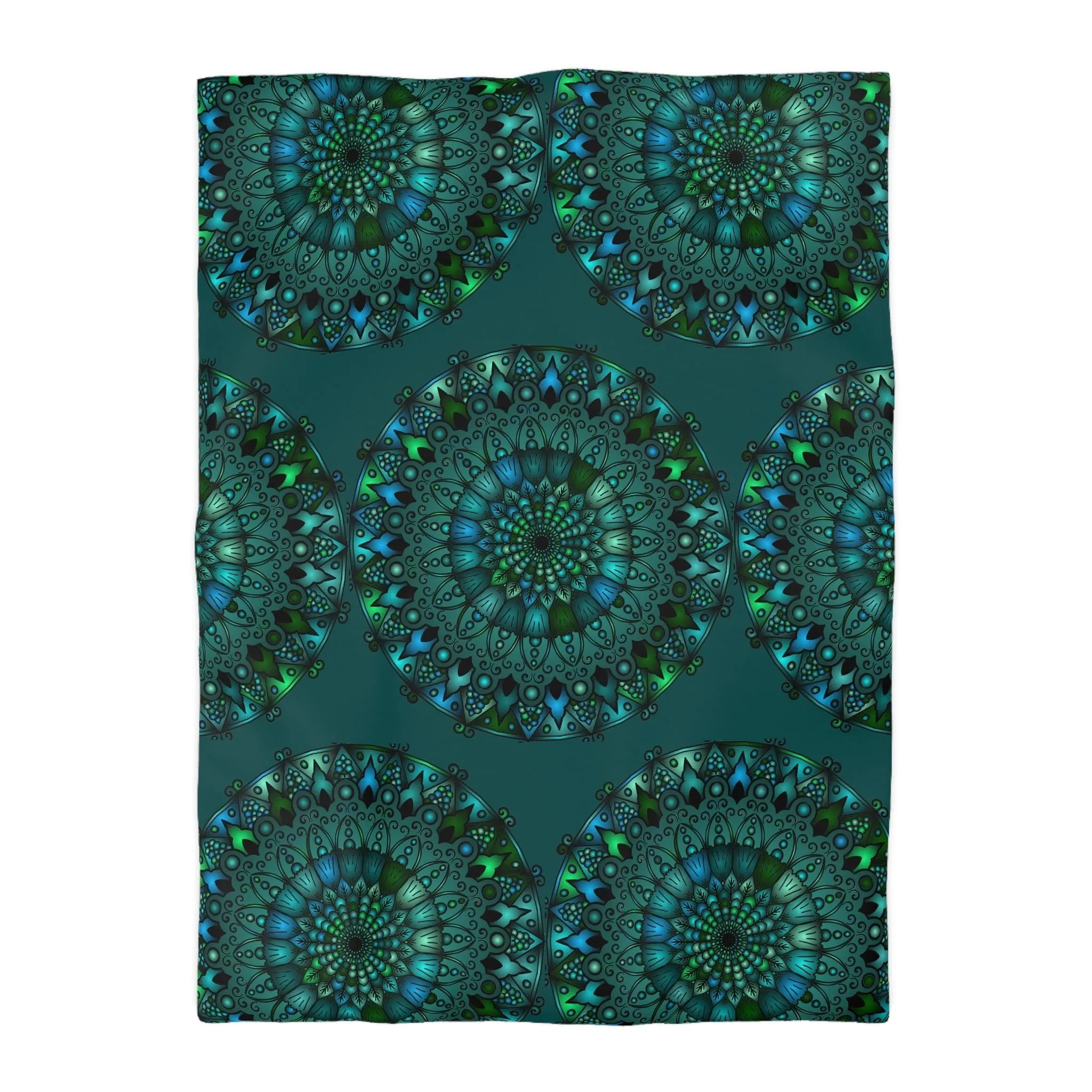 Hand-drawn Mandala Art Green Duvet Cover