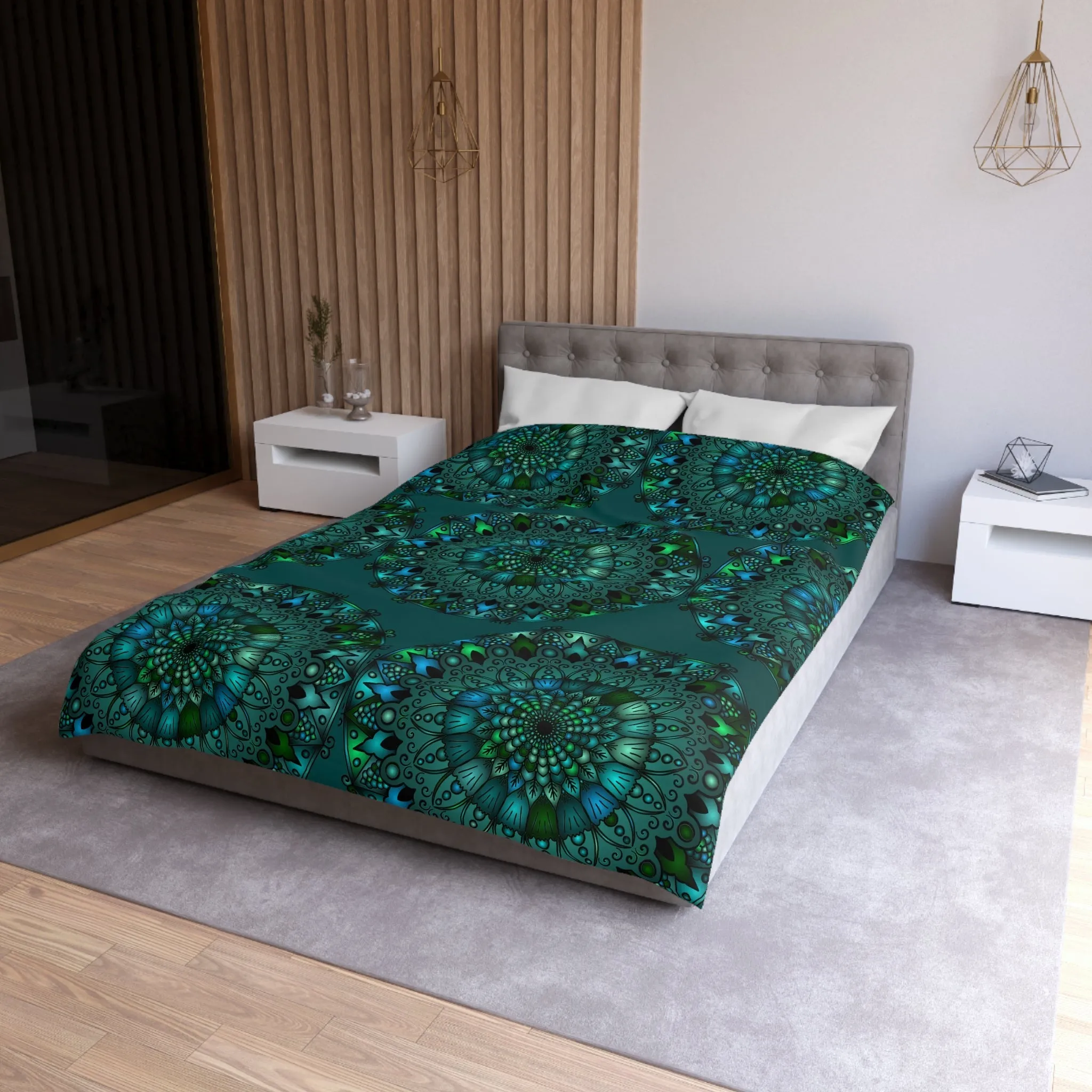 Hand-drawn Mandala Art Green Duvet Cover