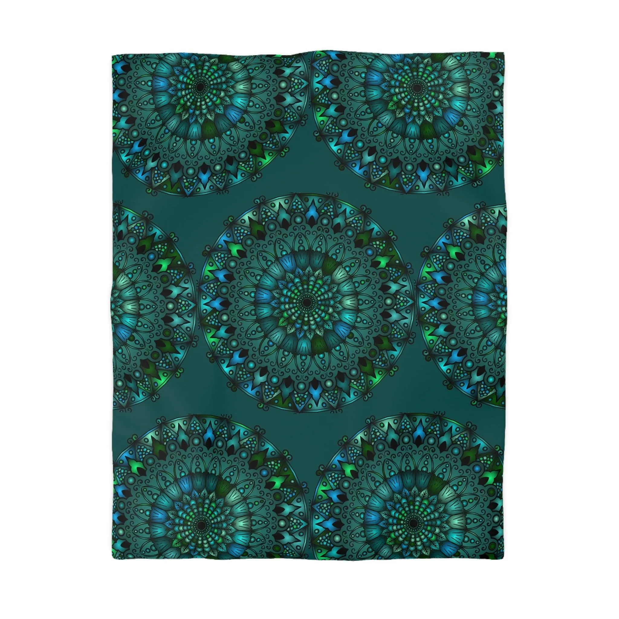 Hand-drawn Mandala Art Green Duvet Cover