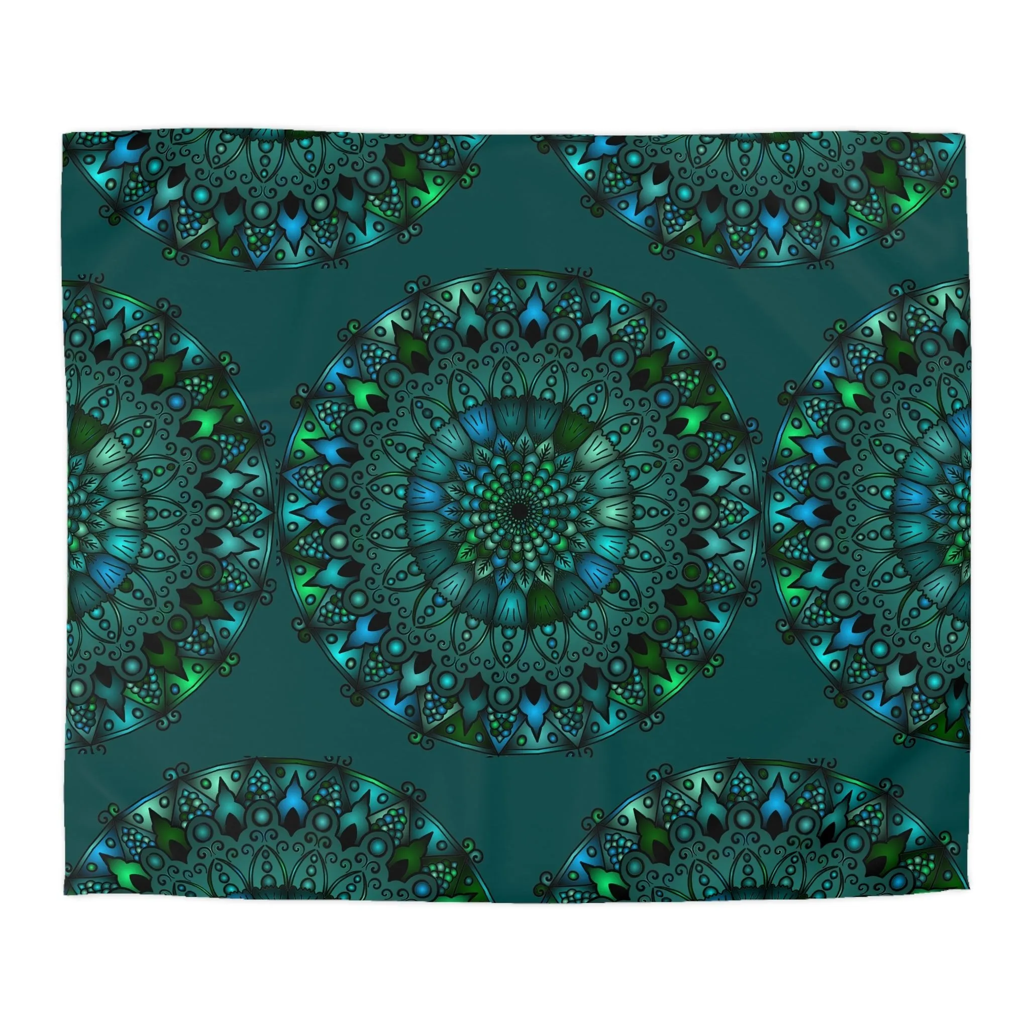 Hand-drawn Mandala Art Green Duvet Cover