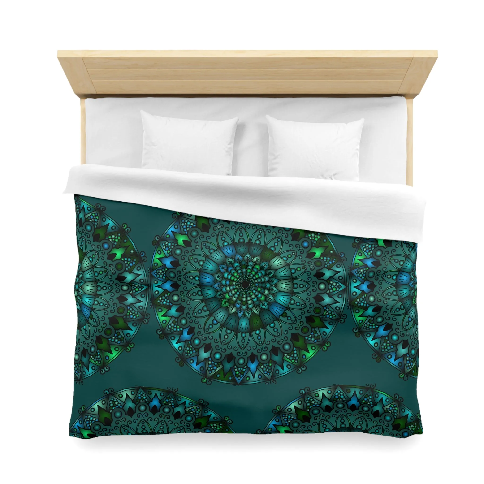 Hand-drawn Mandala Art Green Duvet Cover