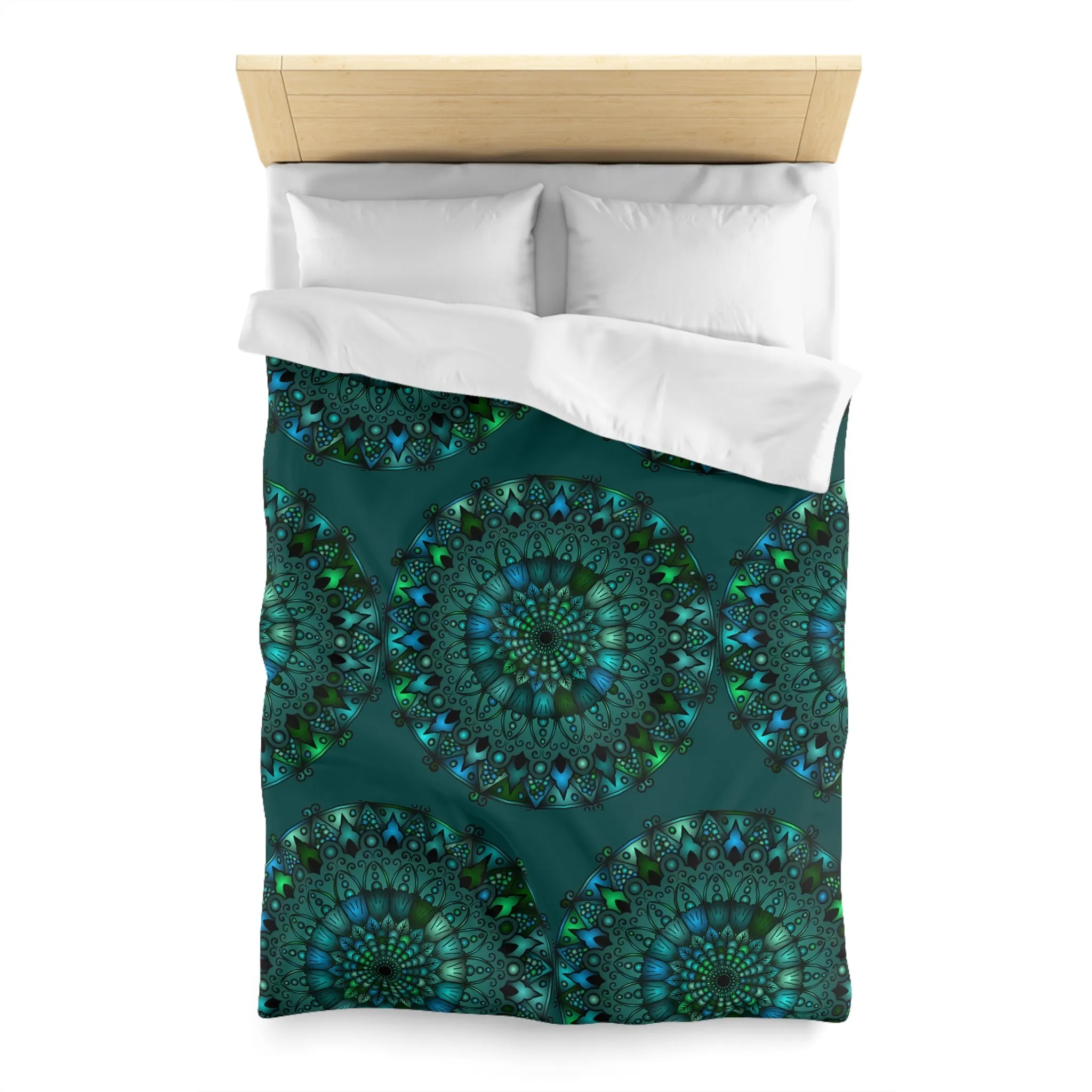 Hand-drawn Mandala Art Green Duvet Cover