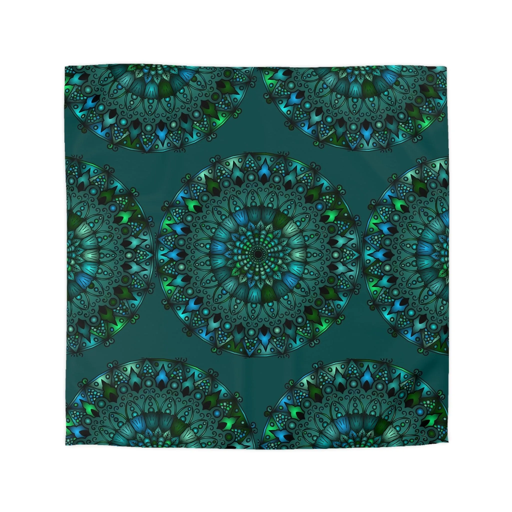 Hand-drawn Mandala Art Green Duvet Cover