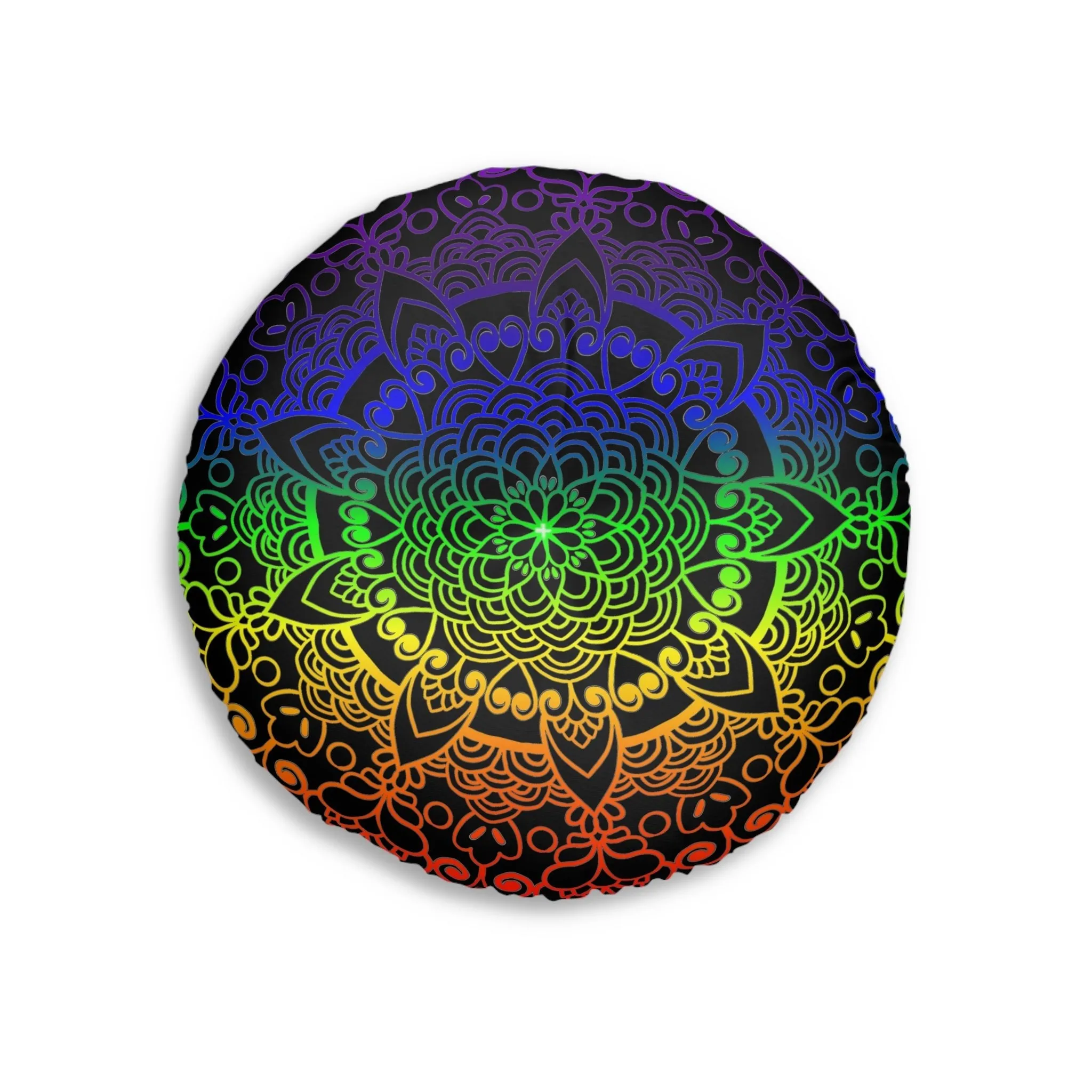 Handmade Mandala Art Floor Cushion - Rainbow Design Tufted Pillow