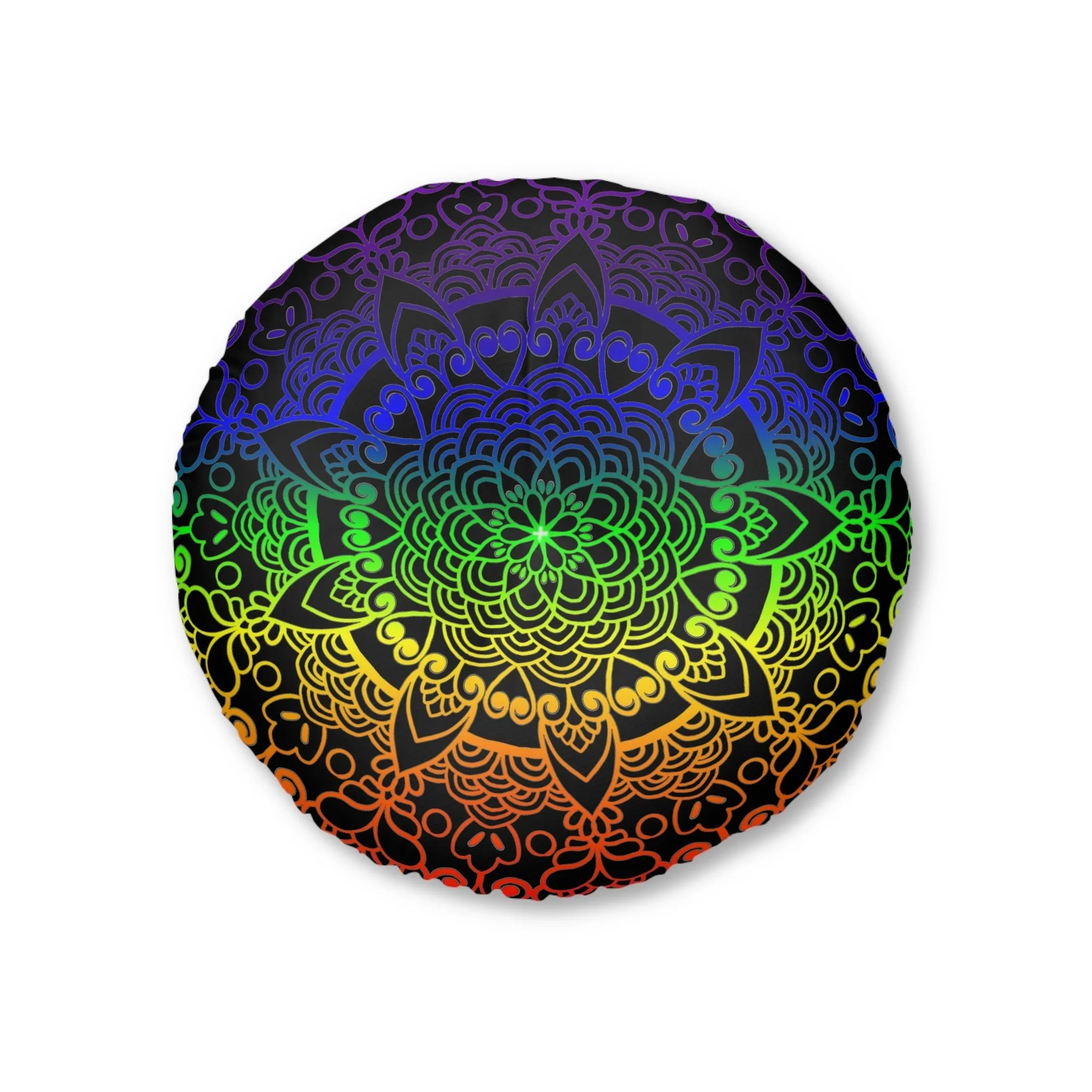 Handmade Mandala Art Floor Cushion - Rainbow Design Tufted Pillow