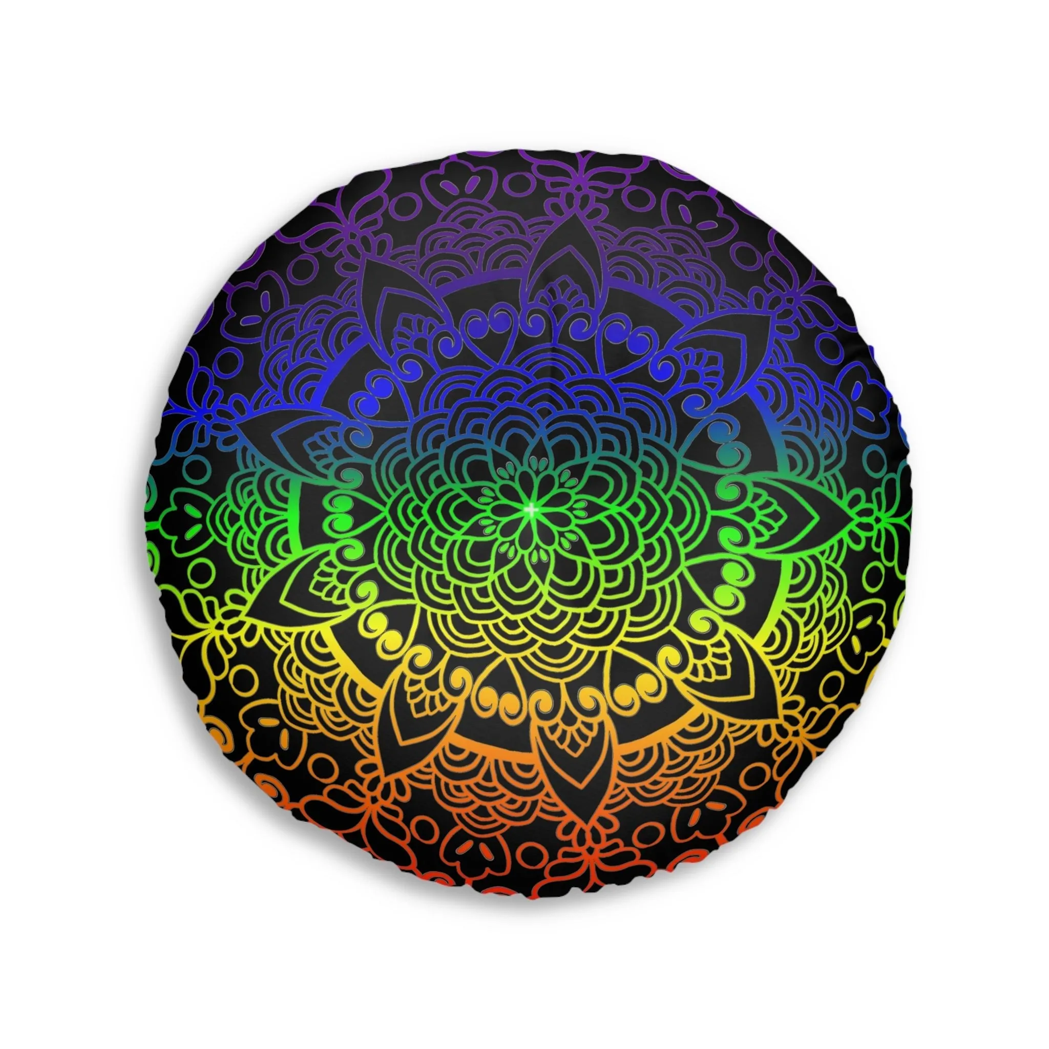 Handmade Mandala Art Floor Cushion - Rainbow Design Tufted Pillow