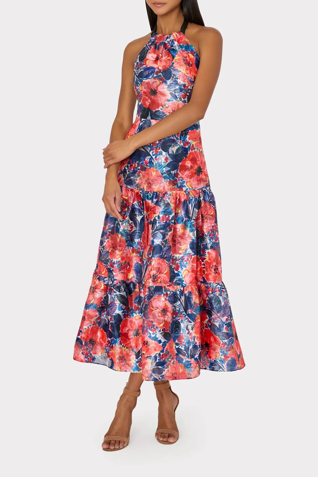 Hayden Watercolor Poppy Jacquard Dress