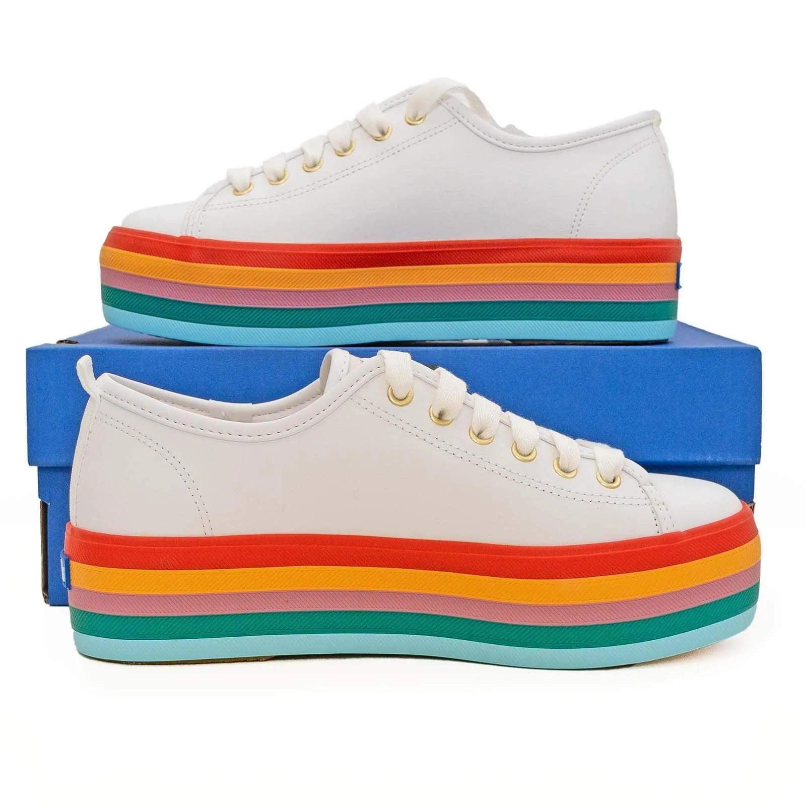 Keds Shoes Triple Up Rainbow Leather White Trainers