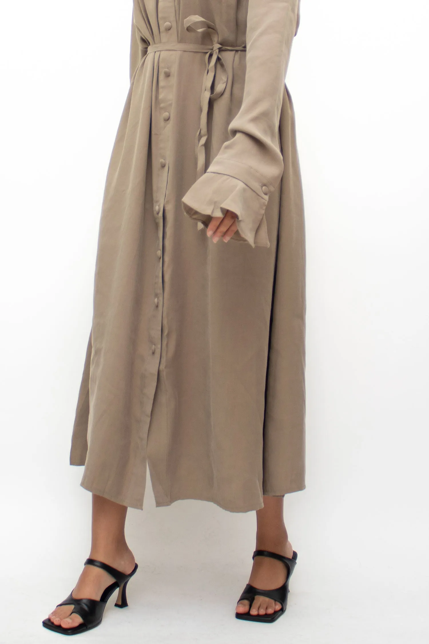 Khaki Long Tied Shirt Dress