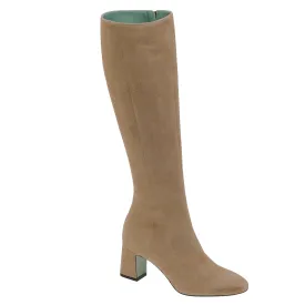 Knee High Suede Heeled Boot - Beige