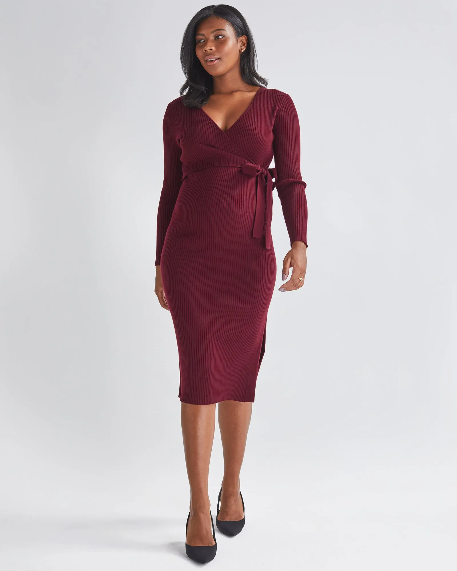 Lucille Knit Maternity Midi Dress in Burgundy