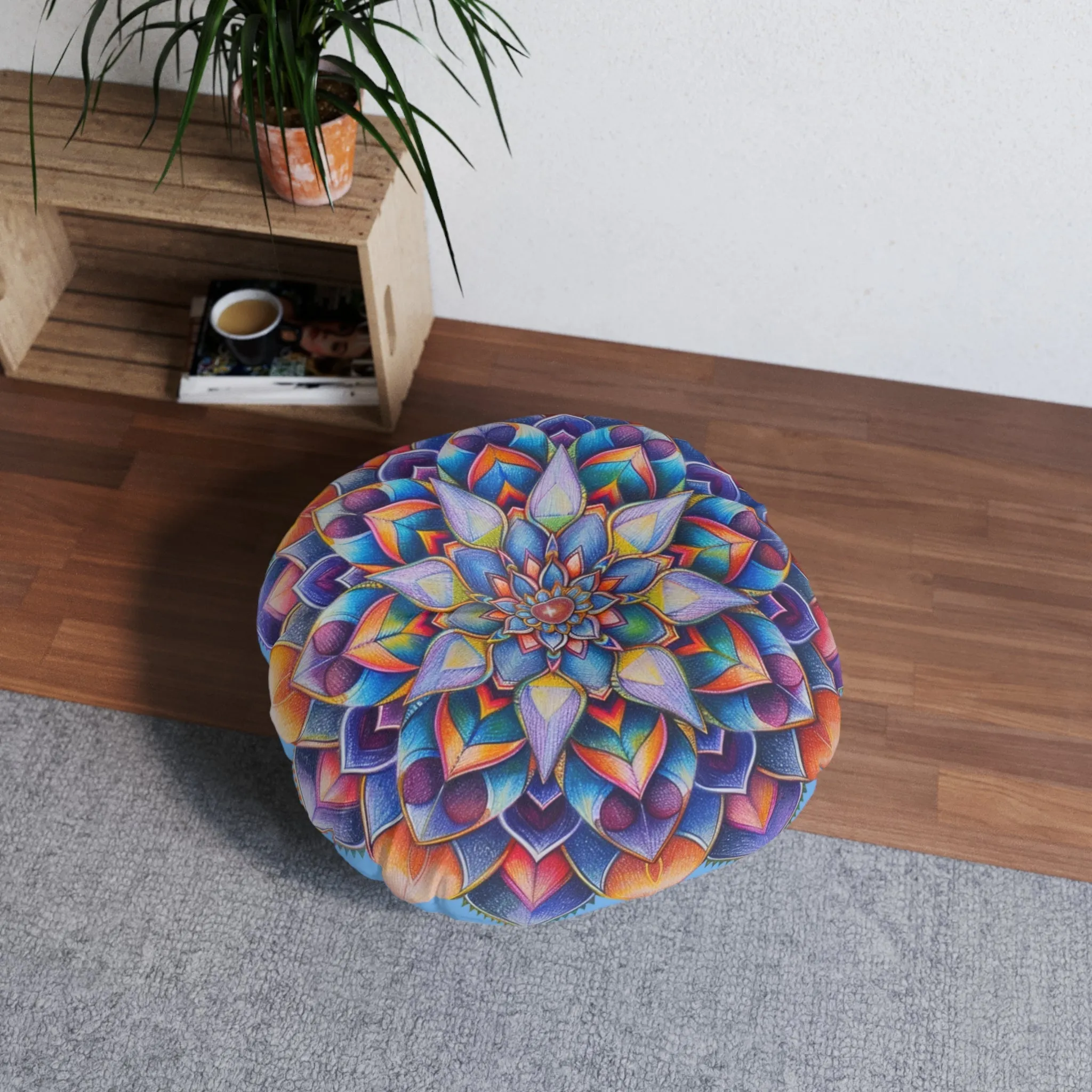 Mandala Art Floor Cushion - Tufted Round Pillow