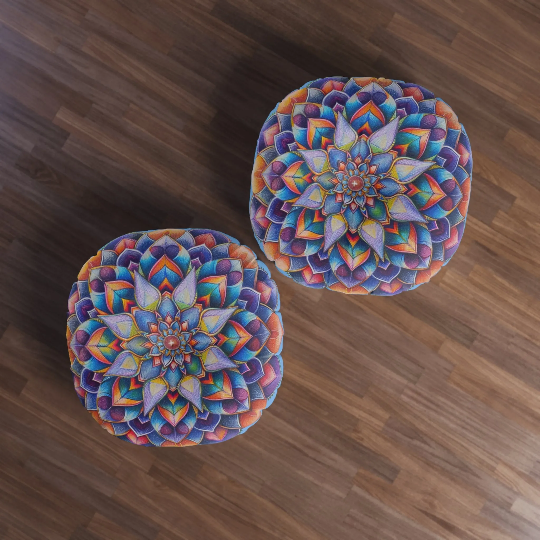 Mandala Art Floor Cushion - Tufted Round Pillow