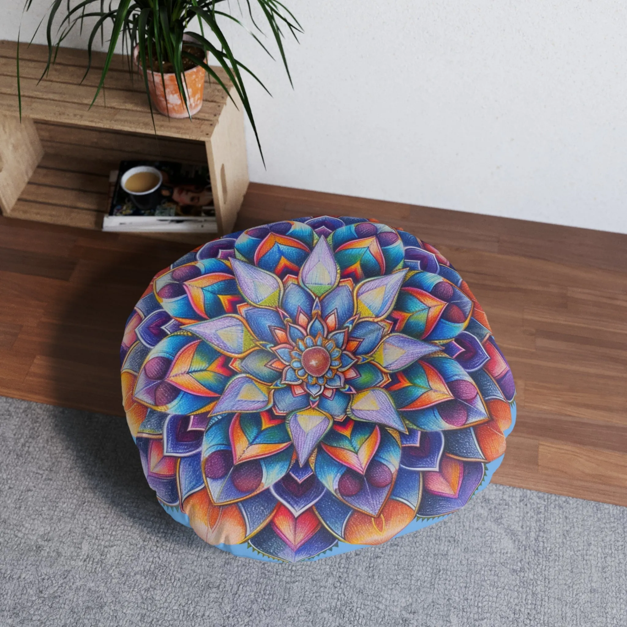 Mandala Art Floor Cushion - Tufted Round Pillow