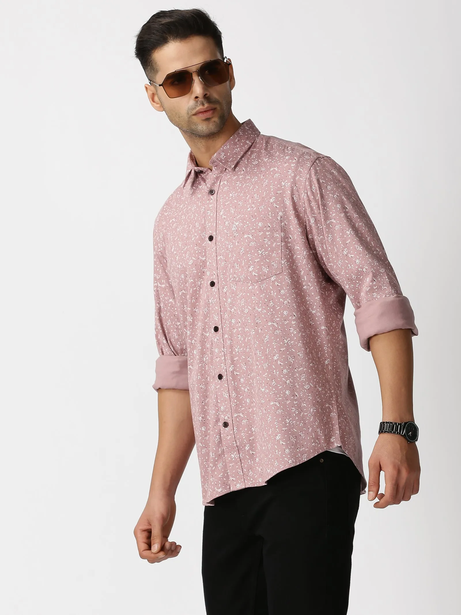 MEN'S DK PINK PRINT SLIM FIT SHIRT