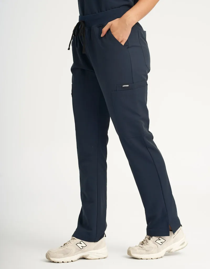 Midnight Navy V Neck Top and Multi-Pocket Scrub Pants Set