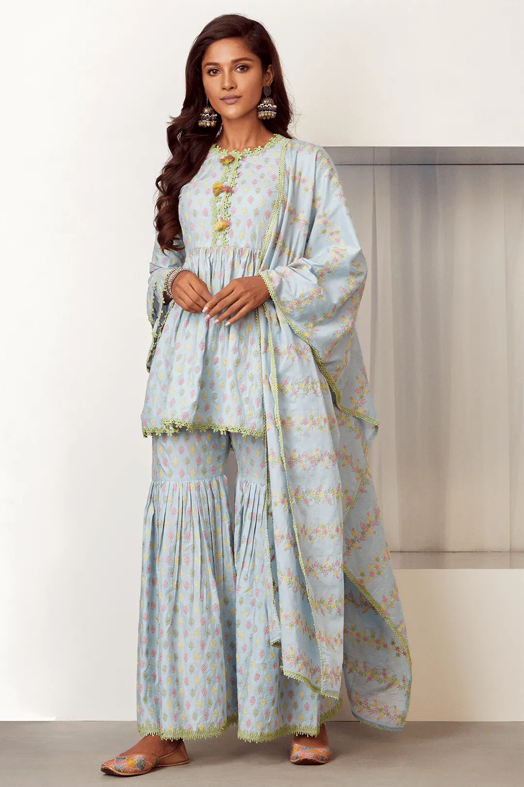 Mulmul Cotton Alpine Kurta With Alpine Sharara