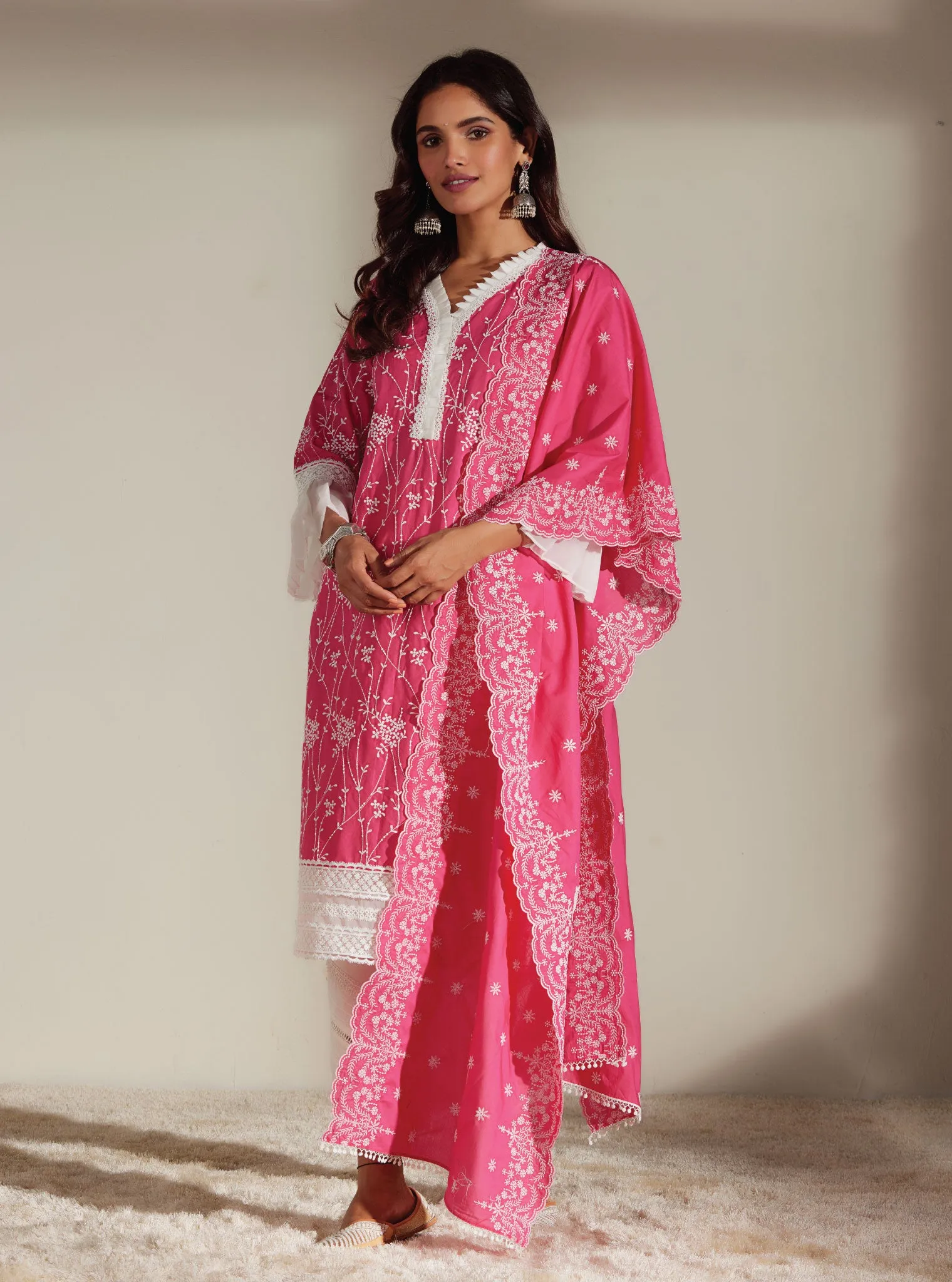 Mulmul Cotton Carmen Pink Kurta