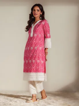 Mulmul Cotton Carmen Pink Kurta