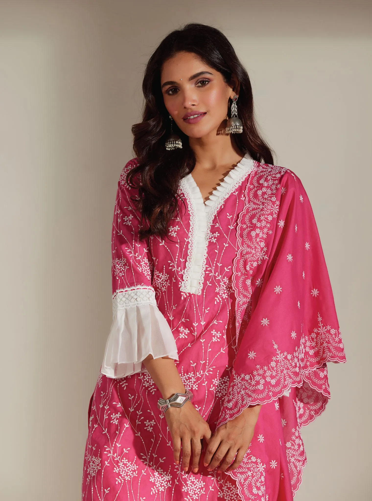 Mulmul Cotton Carmen Pink Kurta