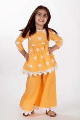 Mulmul Cotton Jolie Kurta Orange With Jolie Pant Orange