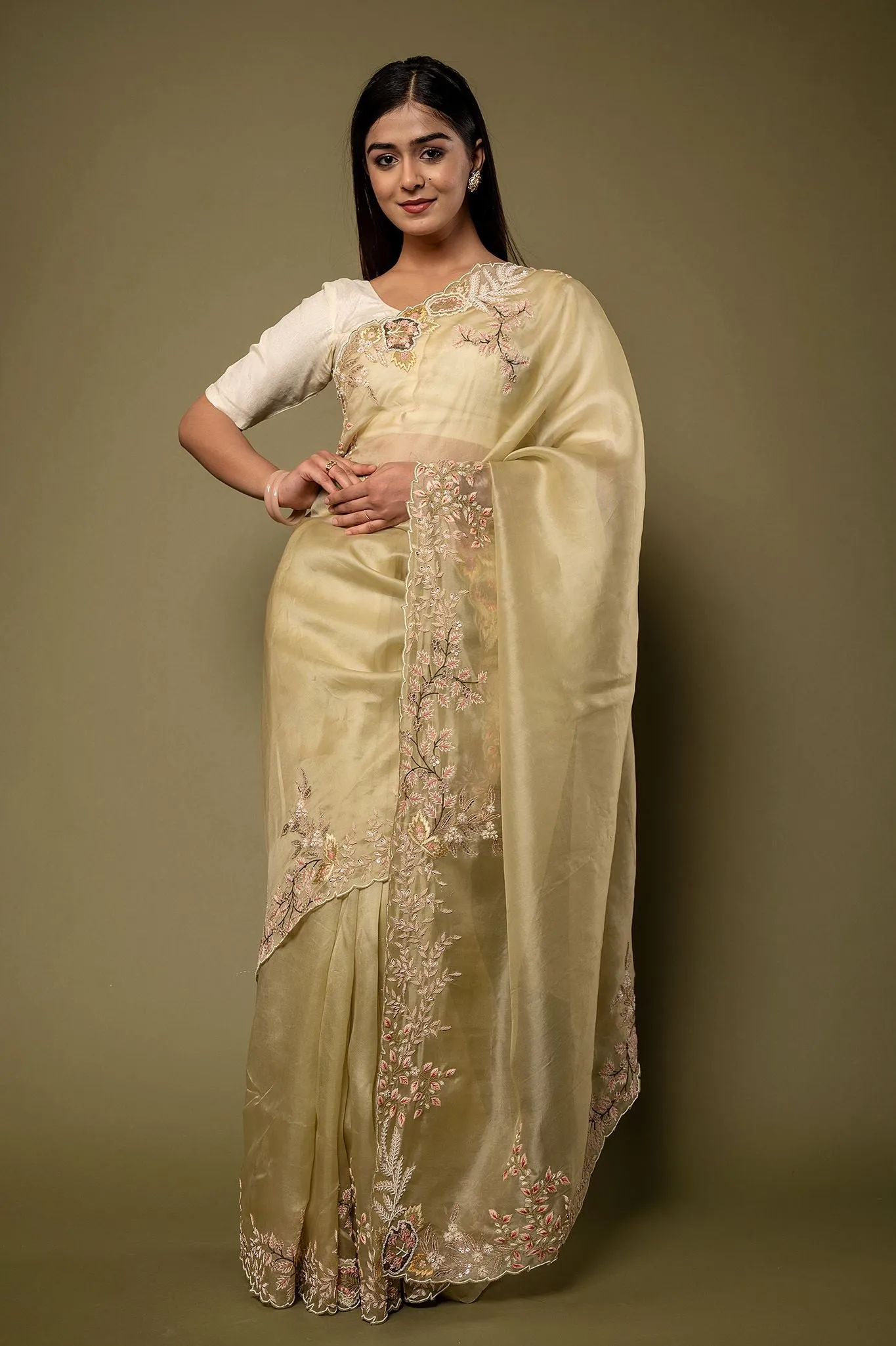 Organza Resham Work Saree