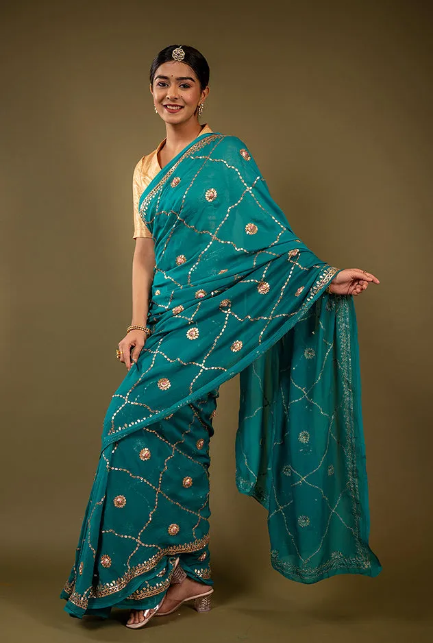 Pure Chiffon Gotapatti Work Saree