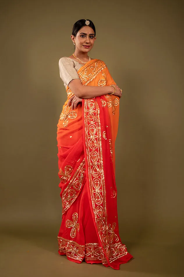 Pure Chiffon Gotapatti Work Saree