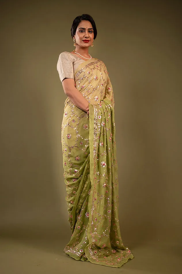 Pure Chiffon Gotapatti Work Saree