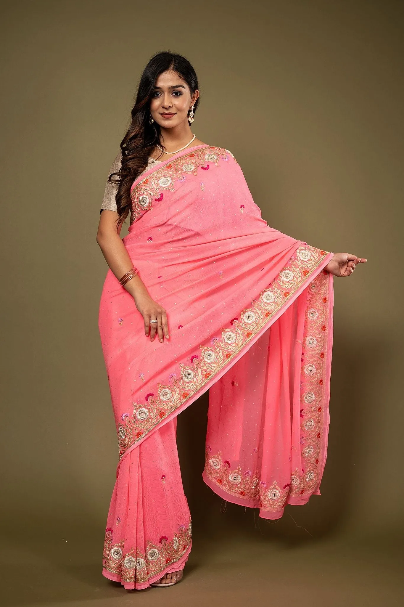 Pure Chiffon Resham Work Saree