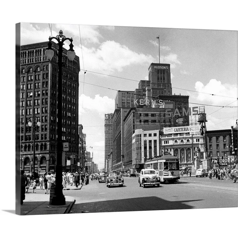 "1940's Cadillac Square Detroit Michigan USA" Canvas Wall Art