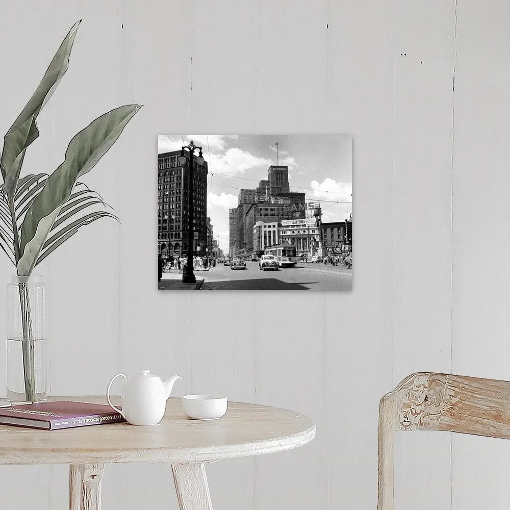 "1940's Cadillac Square Detroit Michigan USA" Canvas Wall Art