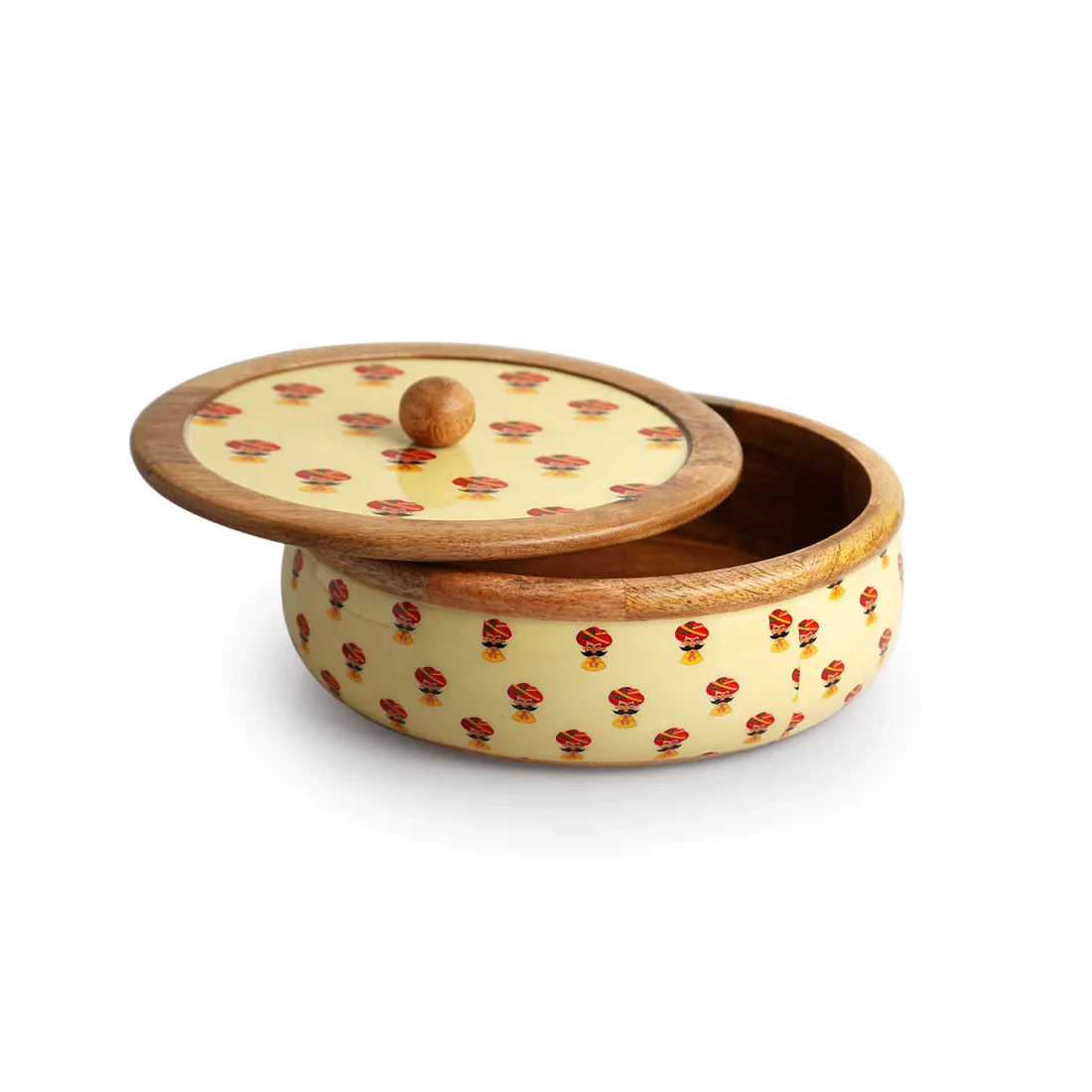 'Rajasthani Folk Musicians' Hand-Enamelled Chapati Box With Lid In Mango Wood (8.0 Inch, 1080 ml)