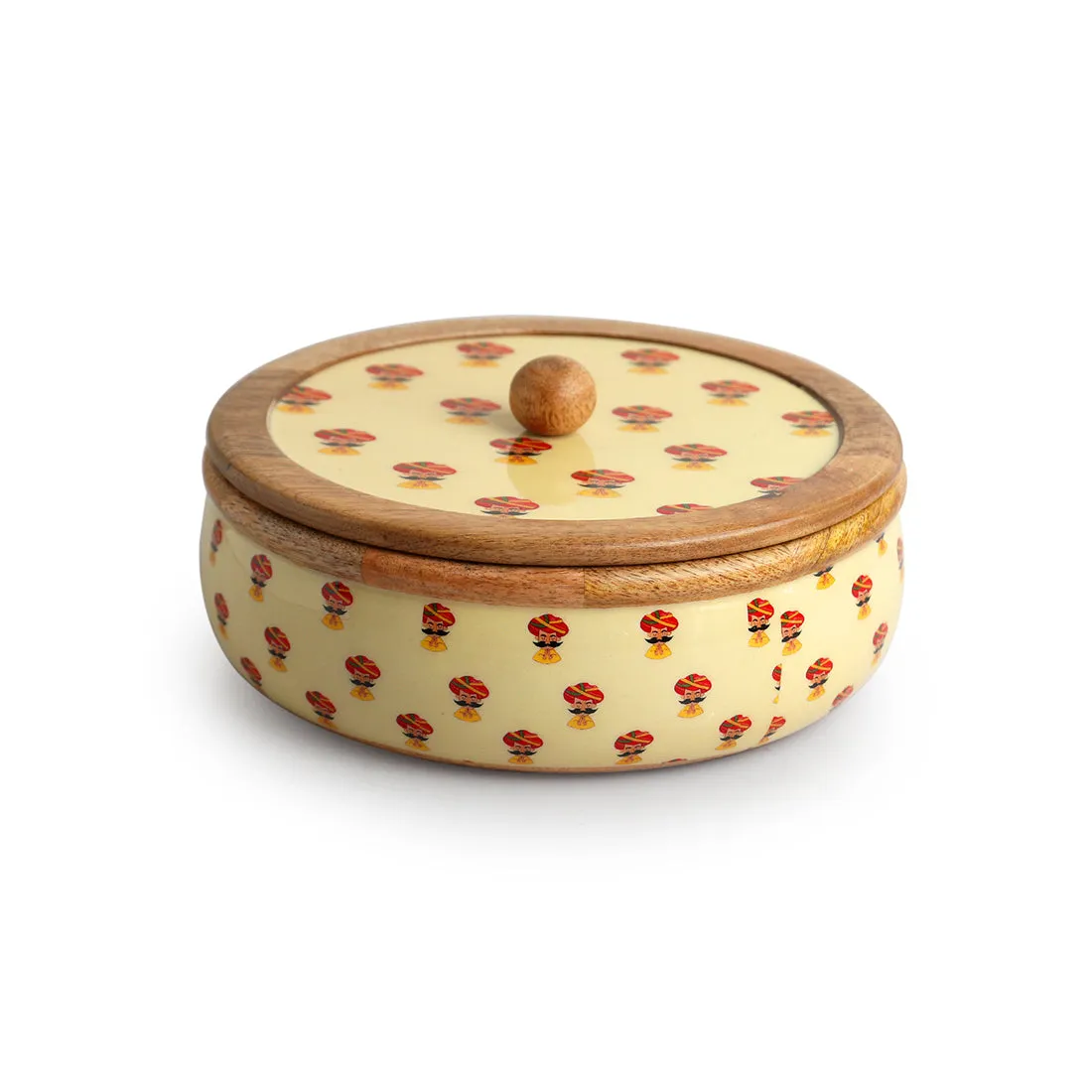 'Rajasthani Folk Musicians' Hand-Enamelled Chapati Box With Lid In Mango Wood (8.0 Inch, 1080 ml)