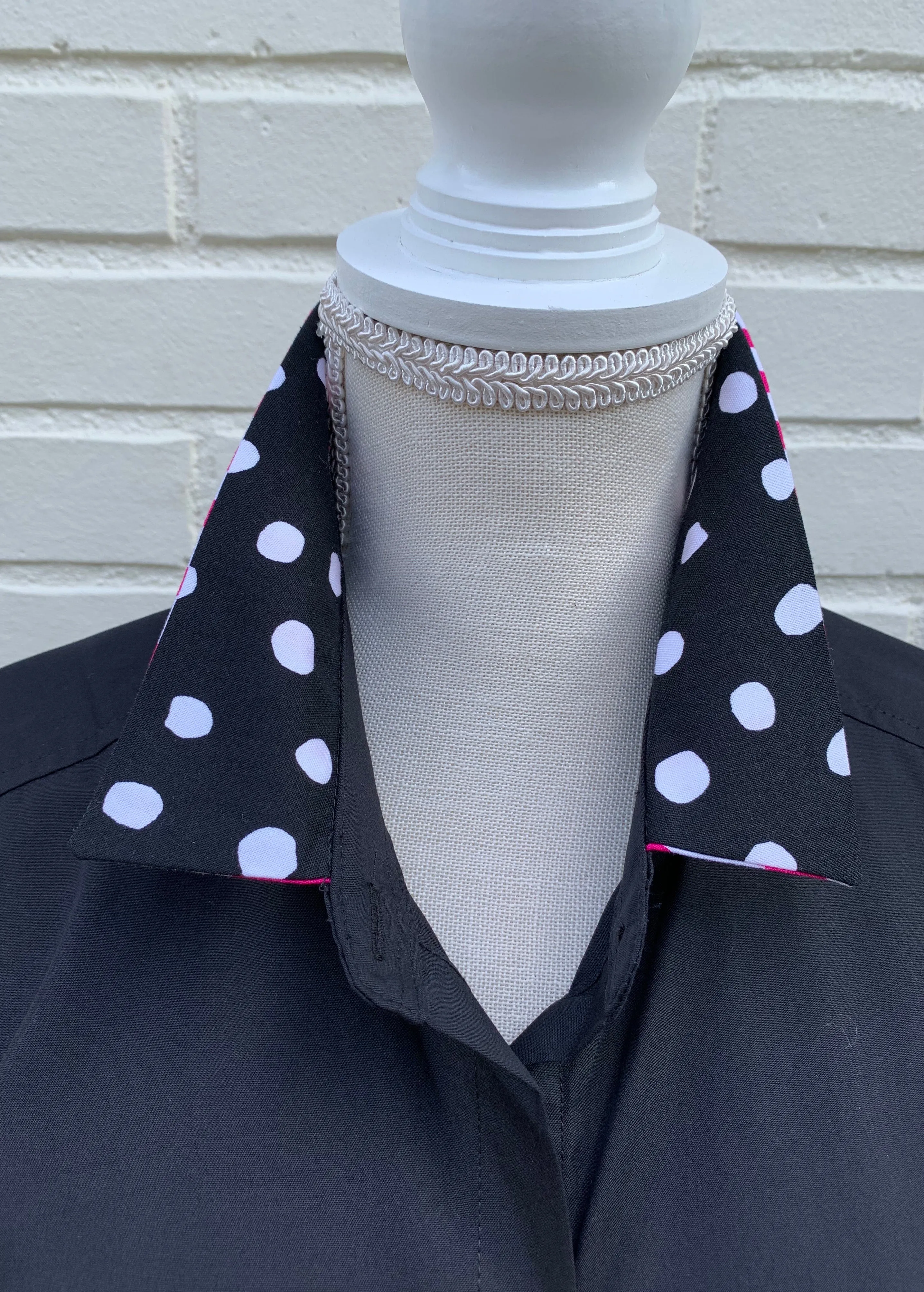 SALE - XS ONLY - Elizabeth 3/4 Sleeve Black w Black Polka Dot and Pink Stripe (3407) *FINAL SALE*