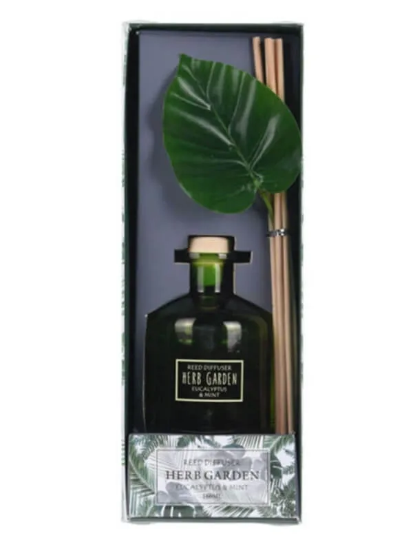 Scented Glass Diffuser with 5 Reeds and Leaf - 160ml