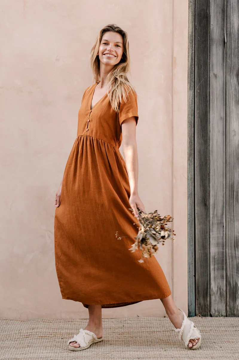 SUNSEEKER Midi Dress - ochre linen