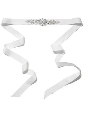 Tara Ivory Beaded Ribbon Belt