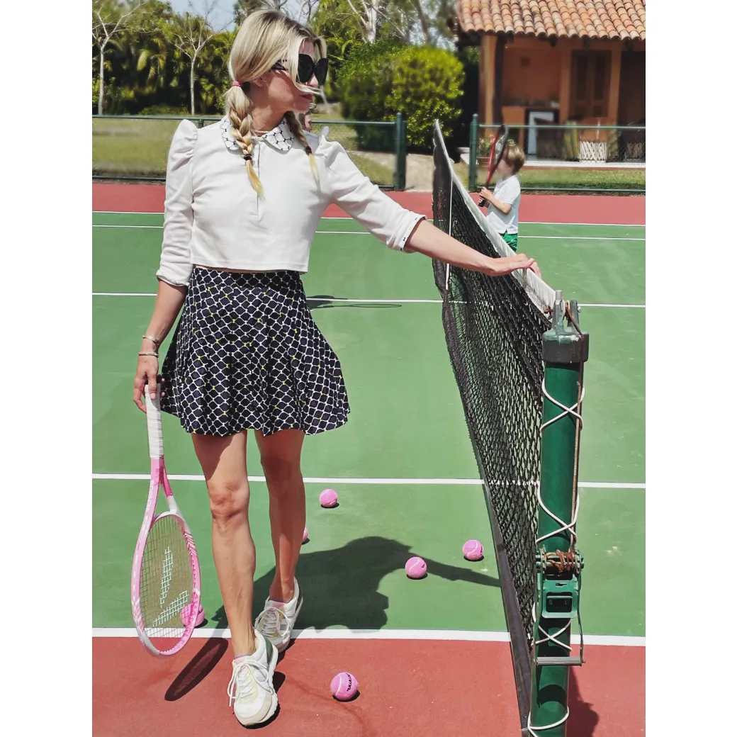 The Classic Pleated Tennis Skirt - Navy Bows