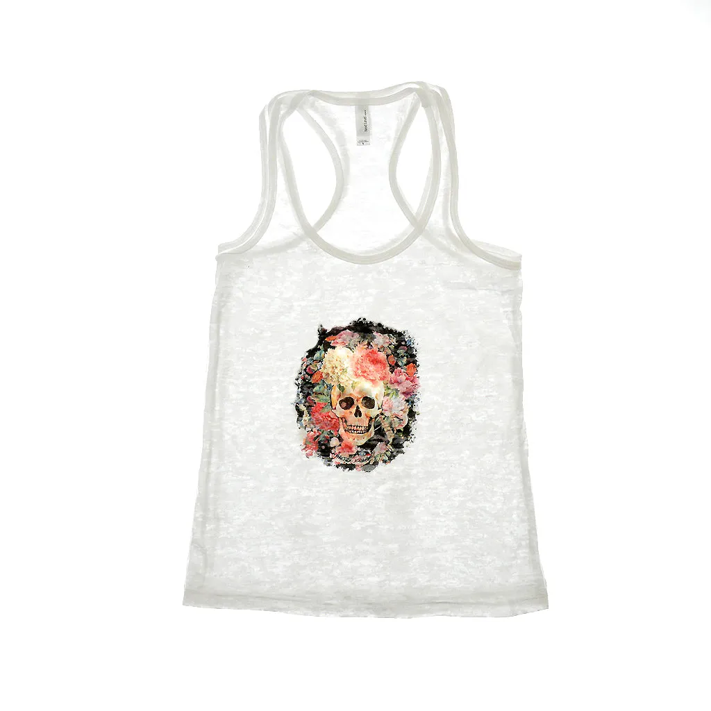 Walter Knabe White Tank Skull Floral Black