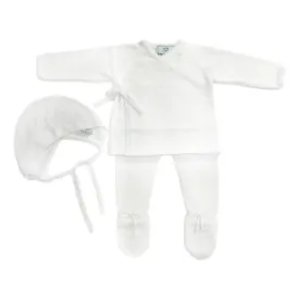 White Three Piece Spanish Knit Baby Set